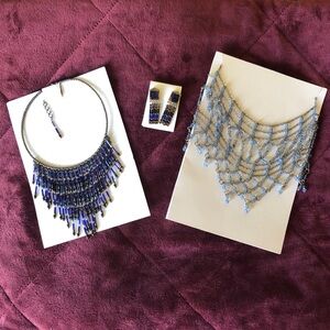 Estate Sale! Vintage Blue Bead Choker and Crystal Bib Style Jewelry